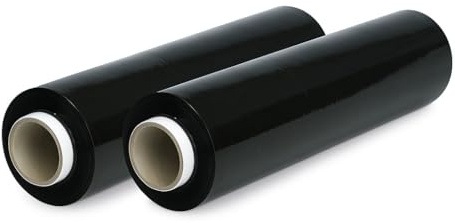Lot de 2 Film étirable manuel noir opaque 300 m - demenagement de film emballage - Protection pour Colis et Meubles - longueur 300 m et d'épaisseur 23 microns.