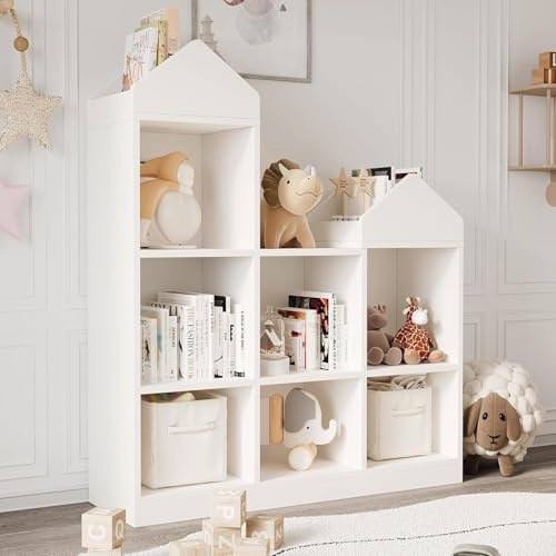 Garvee Estantería Niños Grande con Encimera Pequeña - 121 * 30 * 108cm - Almacenamiento Categorizado - Librería Infantil de Madera - Estanteria Infantil Gran Capacidad - Color Blanco