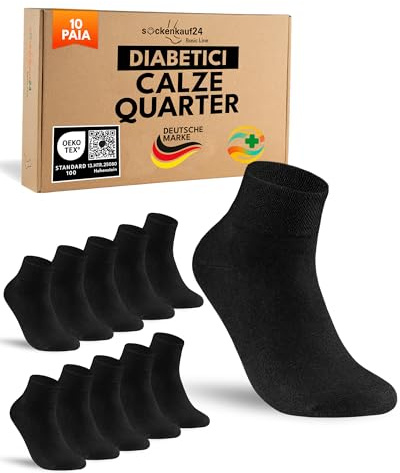 sockenkauf24 10 Paia Calze Diabetici Uomo senza Elastico Calzini Corte Quarter Cotone senza Cucitura Nero 47-50