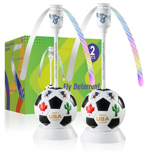 chemotex Fly Fans for Tables, Soccer Theme Table Top Fly Spinner to Keep Flies Away from Food, Portable Fly Repellent Fan with Soft Stop Blades for Outdoor, Picnic, Party & BBQ, 2 Packs