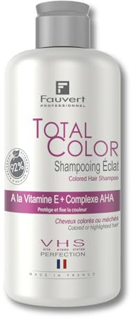 Fauvert Professionnel Shampooing Total Color Cheveux Colorés 250ml | Cheveux colorés et méchés, sans sulfate, Protection UV, Ravive la brillance, Protège la couleur, Fabriqué en France