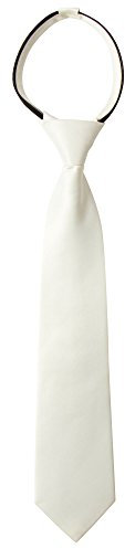 Spring Notion Boys' Pre-tied Satin Zipper Necktie - Adjustable Ties for Kids, Medium, Ivory