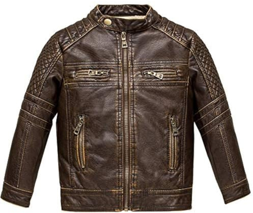 BUDERMMY Boys Motorcycle Jacket Faux Leather Jackets for Kids Coats for Costume Party Waterproof (5-6 Years, Slightly Brown)