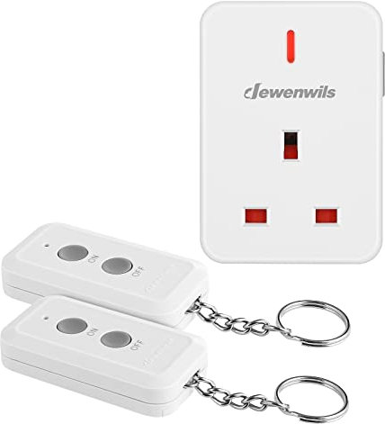 DEWENWILS Remote Control Plug Socket with keyring, 13A/3120W Heavy Duty Wireless Light Switch, 30m/100ft Long Range, Programmable and Expand, CE and RoHS Listed, 1 Sockets and 2 Remote