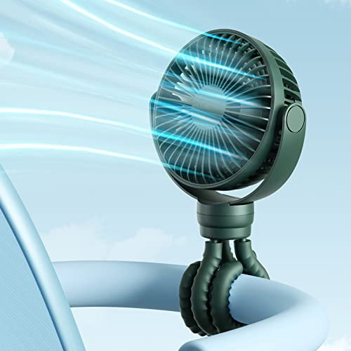 JISULIFE Mini ventilador para cochecito, 4000 mAh con batería, ventilador portátil de mano, trípode giratorio y flexible de 360°, camping, color verde oscuro