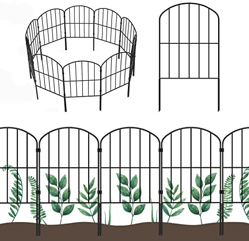 OUSHENG 25 Panels Metal Garden Fence 27ft x 24in - Rustproof Decorative Wire Fencing for Outdoor Yard, Flower Bed, Patio | Arched Animal Barrier & Landscape Edging (Black)