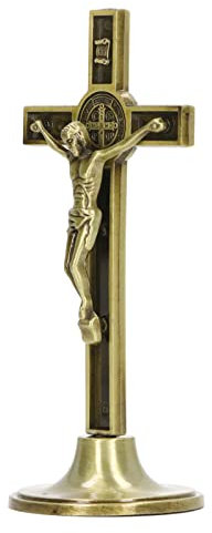 Jesus Kreuz, Stehendes Zinklegierungsmetall Kreuz Kruzifix Wandkreuz Wandkreuz Katholisch für Tischdekor für diverse Anlässe, ca. 4,7 x 5,2 x 12 cm