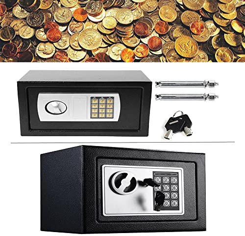 Coffre-fort électronique étanche 8,5 l avec 2 clés d'urgence, 2 boulons en acier double coffre-fort pour meubles, coffre-fort en acier pour la maison, pièces d'identité, argent objets de valeur,