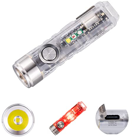 RovyVon A8 G4 wiederaufladbare USB C Taschenlampe, 650 Lumen 6500K superhelle kleine EDC Schlüsselanhänger Taschenlampen mit Seitenlichtern (365 nm U+Rot+Weiß)