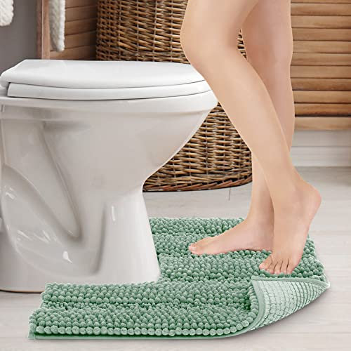 JARITTO Badezimmerteppich rutschfest Wc Vorleger mit Ausschnitt Podest für Toilette Toiletten-Sockelmatte Waschbar Badvorleger Badematte Mikrofaser Saugfähig - U-Förmige 51 x 51 cm (Blassgrün)