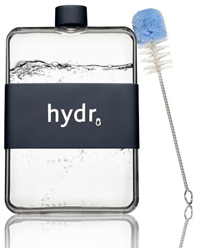 Bouteille d'eau carrée sans BPA | Bouteilles fines anti-fuite et anti-chute pour voyage | Plate de 445,2 g pour sac à main et brosse de nettoyage flexible (noir)