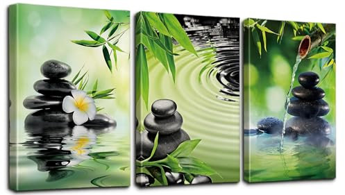 Sungeek 3 Teilig Leinwandbilder mit Holzrahme, Leinwanddruck Bilder 30 x 40 cm, Moderne Wandbilder Kunstdruck Wand Dekoration für Wohnzimmer Schlafzimmer Home Esszimmer Büro (Wasser mit Steinen)