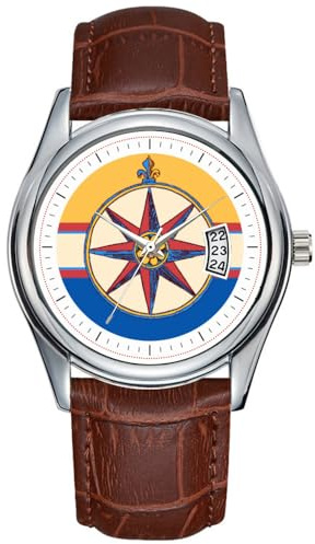 Orologio da uomo casual impermeabile al quarzo orologio data classico business marrone pelle orologio da polso Natale yacht club vela marina bussola rosa orologi eleganti, Marrone, Commerciale