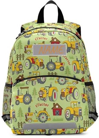 HMZXZ Custom Kids Name Backpack for Toddlers, Tractors Ccartoon Farming Bookbag for Boys Girls 3-6 Years,Personalized Colorful Cars Kindergarten Preschool Backpack Daypack
