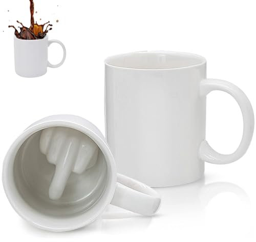 TULEBOLIAN Taza dedo corazón,Taza de Café con Dedo,Taza dedo Medio,para Regalos Divertidos, Cerámica para el mejor día de San Valentín,Blanco,300ML