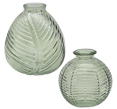 Woodside Home Living - Bright Ribbed Glass Ball Vases Set - Living Room Kitchen Flower Vase� (Green)