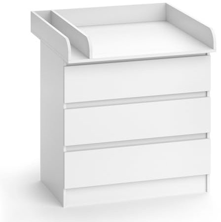 Vicco Wickelkommode Emma, Wickelaufsatz für die Kommode, Weiß, 80 x 85.4 cm mit 3 Schubladen