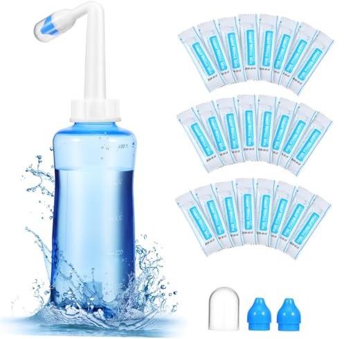 COLLBATH Botella De Lavado Nasal Exprimible 500 Ml Con Sal De Enjuague 40 Paquetes Válvula Automática Limpieza Para Cuidado Nasal Adulto Uso Doméstico