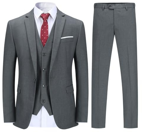 YOUTHUP Herr 3-delad kostym 1 knapp slim fit business bröllop smoking kostym blazer väst och byxor, Mörkgrått, XL