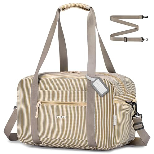 SPAHER Bagaglio a Mano 40x20x25 Ryanair Borsone da Viaggio Impermeabile 20L Borsa da Cabina per Aereo Palestra Weekend Ospedale Donna Uomo Cabin Bag con Tracolla Rimovibile, Khaki Striscia