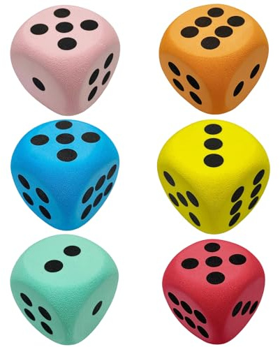 Large Foam Dice, 6 Pcs 2.36 Inch Round Corner Soft Large Dice for Tabletop Games, Durable Balanced Weight Gaming Dices for Board Games, Role Playing & Party Activities (Multi-Color)