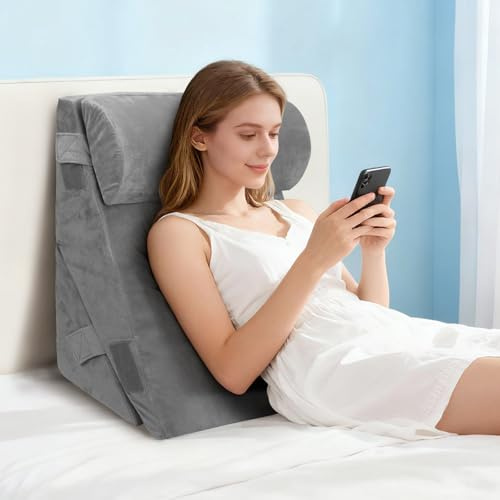 Cuscino regolabile a cuneo per dormire, in schiuma ad alta densità, per letto e divano, con rivestimento in peluche, cuscino per schienale per apnea da reflusso, cuscino per schiena durante il gioco
