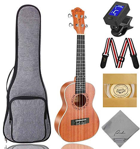 Soprano Ukulele Ranch 21 inch Wooden ukalele Instrument Kit Small Hawaiian Beginner Guitar ukelele Starter Pack Bundle Gig bag & Digital Tuner & Strap & 4 Aquila Strings Set