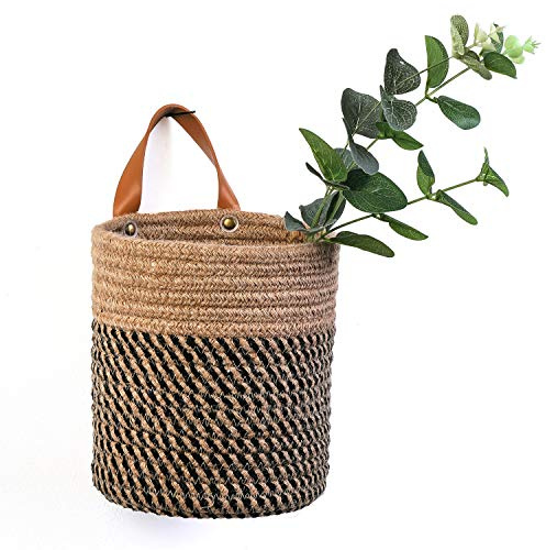 Wall Hanging Storage Baskets - Small Cotton Rope Woven Closet Storage Bins-Shelf Basket Organizer for Plants, Towels,Toys - 6.3 x 7 (Jute)