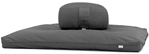 Bodhi Meditations-Set | ECO Serie | Meditationsmatte (Zabuton) & Rondo Meditationskissen | Mit Bio-Dinkelfüllung | Bezug aus 100% Bio-Baumwolle | Meditationsunterlage & Kissen (anthrazit)