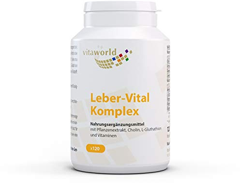 Pack of 3 Vita World Liver-Vital Complex with Milk Thistle, Artichoke, Choline, Glutathione, Curcumin, 120 Capsules Vegan/Vegetarian Made in Germany
