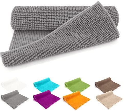 heimtexland ® Badvorleger Chenille Super Flauschig Saugstark Badteppich Badematte Ökotex Typ771 Grau 45 x 50 cm