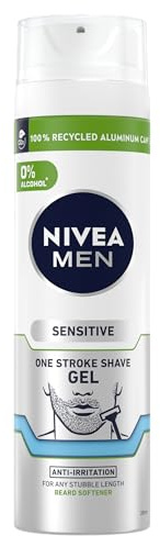 NIVEA MEN Sensitive One Stroke Shave Gel (200ml), Shaving Gel for Men with Chamomile Extract + Vitamin E, and Beard Softener, Men Sensitive