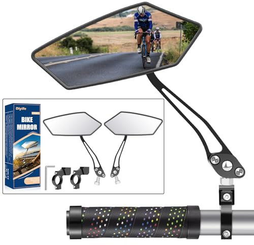 Bike Mirror, [2pc, Pair] Diyife HD Wide Angle Large Bicycle Rear View Mirror, 360°Adjustable Explosion-Proof Bicycle Mirrors for Handlebar 22-25mm, Shockproof for Mountain Road Bike Scooter Motocycle