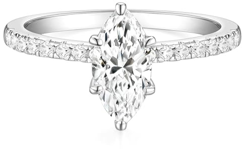 TIGRADE 2CT Engagement Ring for Women Marquise Cut Cubic Zirconia Wedding Band CZ Promise Anniversary Ring Size 3-12, Silver, Size 7