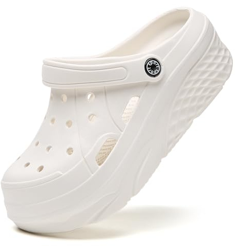 CERYTHRINA trädgårdsmästare plattform träskor tofflor höga klackar mules clog slip on kilsandaler, Vit-f, 37 EU