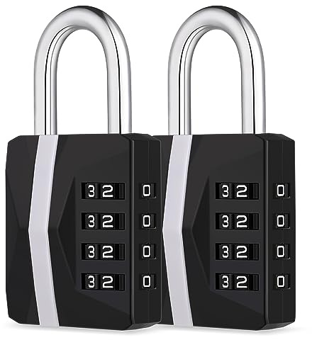 ZHEGE Gym Locker Padlocks, 4 Digit Combination Padlock (2P, Black) | [Upgraded] Big White Number Lock, Easy to Read and Set, Locks for School Locker, Outdoor Padlock Weatherproof for Fence
