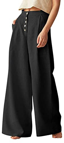 Large décontracté Solide Dames Jambe Haute Pantalon Taille Coton Couleur Bouton Grande Taille Pantalon Pantalon Jupe Chic