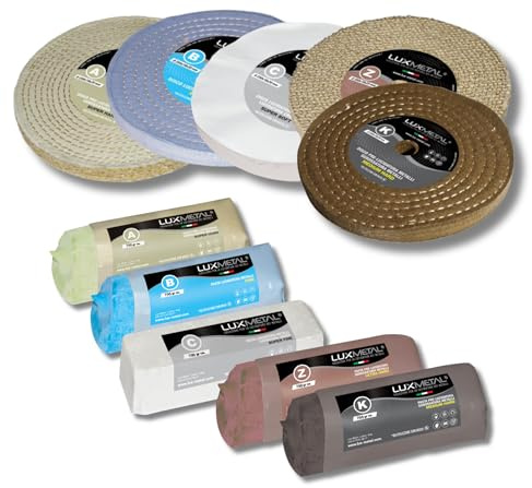 Lux Metal - Kit 5 Disques de Polissage de 250 mm et 5 Pâtes Abrasives de 700 gr - Pour Aluminium, Fer, Acier Inoxydable, Bronze, Marbre - Polissage Métallique Efficace