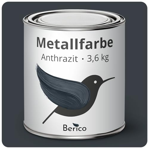 Berico Metallfarbe - Anthrazit-Grau - 3,6 Kg - 4in1 Premium Metallschutzlack - Direkt auf Rost - Für Stahl, Zink, Aluminium, Kupfer und Eisen