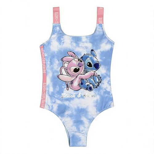 Disney Lilo & Stitch Girls Swimsuit | Stitch & Angel One Piece Swimming Costume | Kids Swimwear for Beach, Pool & Holidays | Ocean Sky | 11-12 Years
