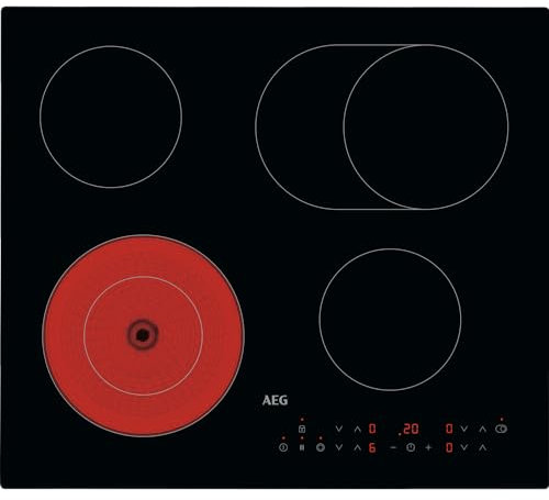 AEG 3000 Series Radiant Hob, Ceramic Hob HRX64360C, 4 Cooking Zones, 60cm, Touch Control, Gas on Glass, Residual Heat Indicators, Built-in Hob, Black