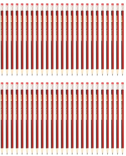 M&G Wooden Triangular Pencils, 50 Pcs 2B with Eraser, Red Black | Graphite Round Pencils,for Classroom,Teacher,Office Supplies