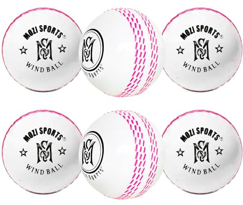 Mozi Sports Wind Cricket Balls - Indoor & Outdoor Soft Training Cricket Balls for Skills Coaching Practice (6x White PB)