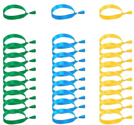 XCSJ 30 pulseras de tela de 3 colores, ajustables de tela, pulseras de eventos con cierres de plástico, bandas de entrada para eventos, fiestas, conciertos