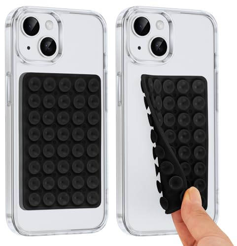 Knrlqim 2 stycken silikon mobiltelefon sugpropp hållare dubbelsidig, kompatibel för alla mobiltelefonmodeller, sugkopp mobiltelefonfodral mångsidig mobiltelefonhållare för selfies och videor (svart)