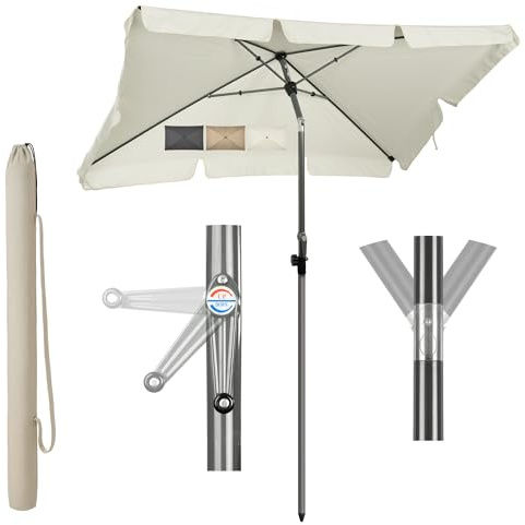 Menz Balkonschirm mit Kurbel, Sonnenschirm rechteckig 200x125 cm, Sonnenschirm Balkon, UV 50+ Sonnenschutz Balkon mit Schutzhülle mit Kurbel, knickbar und höhenverstellbar, Beige