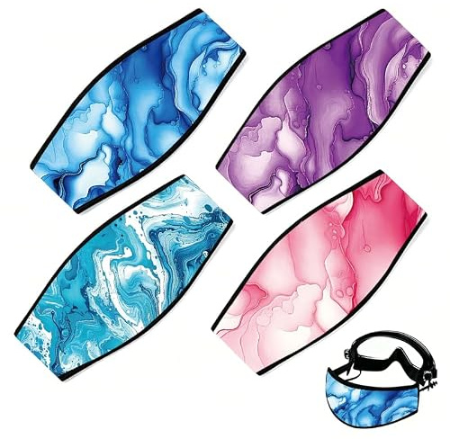 INFUNLY 4PCS Colorful Marble Scuba Mask Strap Cover Artistic Dive Mask Strap Neoprene Masks Slap Straps Waterproof Diving Headband for Men Women Snorkeling Diving Swimming Water Sports