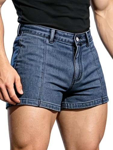 TiaoBug herr smarta boxershorts korta jeansbyxor jeansshorts sommar stretch mikrojeans hotpants klubbkläder casual