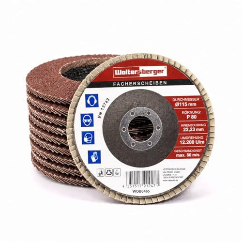 Woltersberger® Lot de 10 Disques Abrasifs à Lamelles, Disque de Meulage 115 mm Standard, Roues à feuillets abrasif Grain 100 pour métal et bois