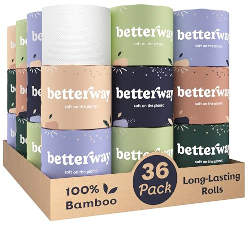 ORGANIC BAMBOO TOILET PAPER - 2X LONGER 360 Sheets per roll with Extra Strength 3 Ply - PLASTIC FREE Septic Safe Biodegradable Bath Tissue - Eco Friendly & Super Soft - FSC Certified - 36 Double Rolls